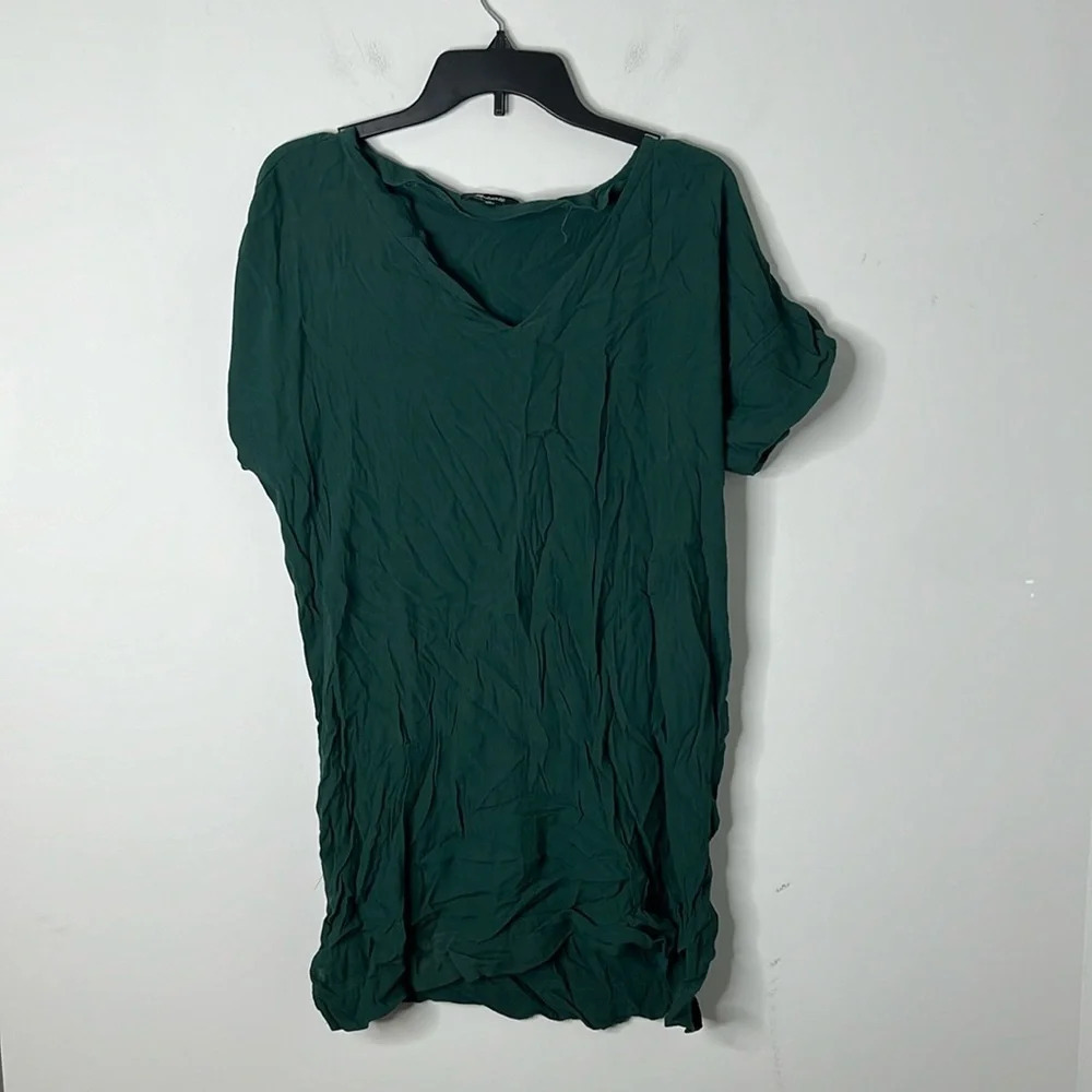 Madewell Green V-neck Novel Tunic Shift Mini Dress - Picture 2 of 8